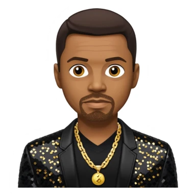 Keith Sweat (b.1961) with dark brown hair, black sequin jacket, black shirt with necklace sticker