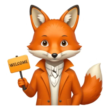 Un renard qui tiens une pancarte 'bienvenue' sticker