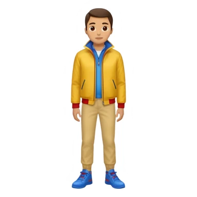 un hombre con: yellow jacket, red pants and blue shoes sticker