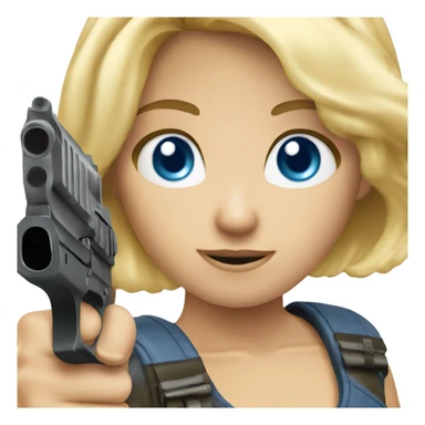 Blonde hair blue eyes girl holding gun up sticker
