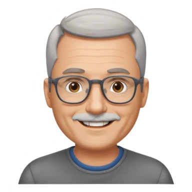 54 year old man, short shaved grey hair, full short, shaved beard stubble, glasses sticker