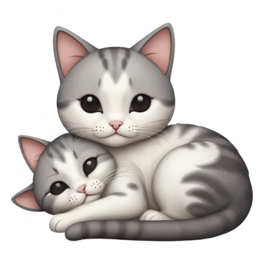 dark grey and white small cat with its eyes closed lying down leaning on its elbow with its paw curled under its head holding it up sticker