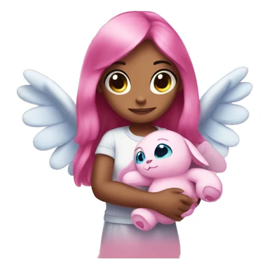 angel from stich in pink with a plushee in her hands sticker