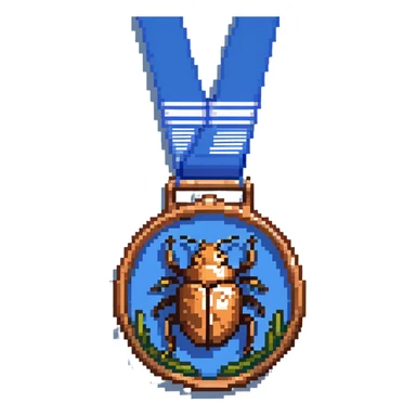 A bronze medal with a beetle icon and 'Bug Hunter' text, Discord style sticker