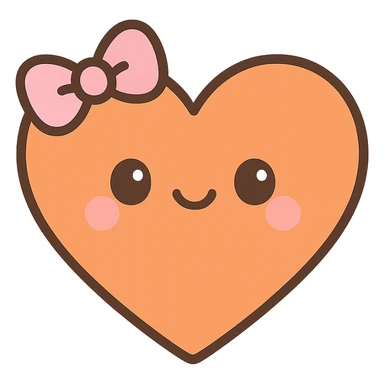 an orange heart with accessories, cute with a smiling face and bow, kawaii style sticker