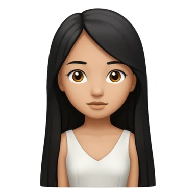 A girl in white with black long straight hair and light brown skin sticker