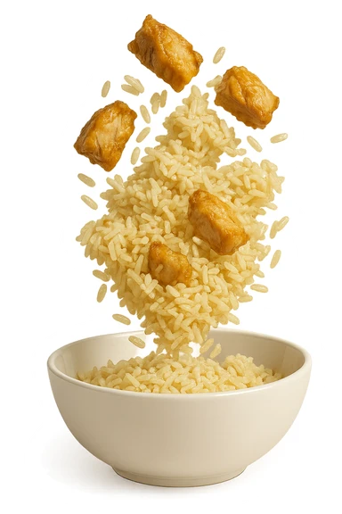 bowl bianca con pollo e riso che ci cadono dentro sticker