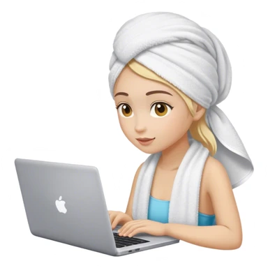 Girl with towel in the head with laptop sticker