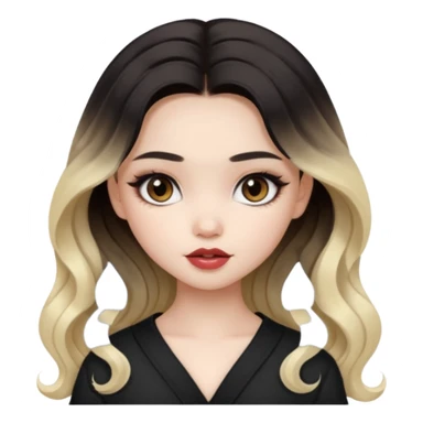 pale skin, girly bratz ASIAN vietnam baddie, beautiful dark brown eyes, pretty makeup, long black to blond ombré wavy hair sticker