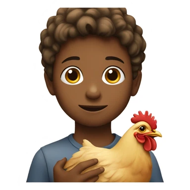 a young boy holding a chicken sticker