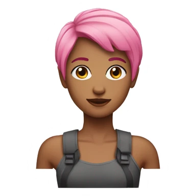 A girl with a pink short hair she look like a broke sheild sticker