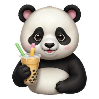 A panda drinking bubble tea, excited about the toppings, portrait, bust up sticker