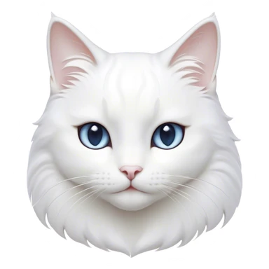 Cinematic Noble White Cat Portrait Emoji, Poised and stately, with a pristine, snow-white fur accented by delicate hints of silver, refined whiskers and a serene, focused gaze, simplified yet impeccably detailed, glowing with an ethereal radiance and timeless elegance, high shine, exuding calm intelligence and regal simplicity, soft glowing outline, capturing the essence of a noble white cat that radiates quiet majesty! sticker