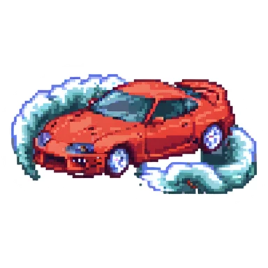 Toyota Supra drifting, pixel art style, smoke effects, dynamic pose, arcade racing game vibe sticker
