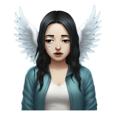 In ocean Crying eyes water woman tearing eyes pale skin black hair on the floor magical woman with angel wings  sticker
