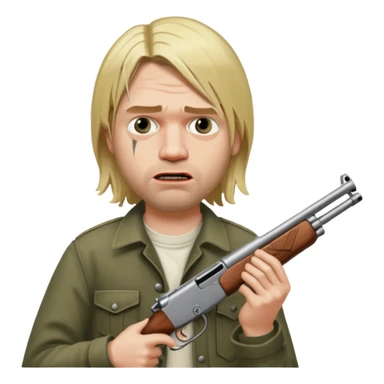 Kurt Cobain thoughtfully holds a double-barreled shotgun aimed at his open mouth. sticker