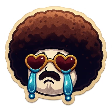 White circle face, afro, heart glasses, Crying with large tears, sobbing, lip quiver sticker