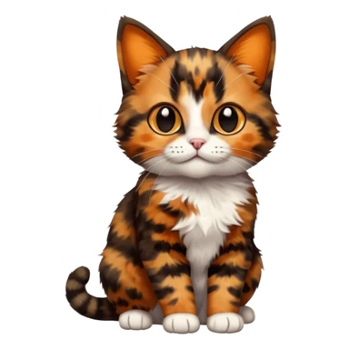 A high-resolution photo-realistic digital illustration of a brown multicoloured  tortoiseshell cat kitten, chest upward sticker