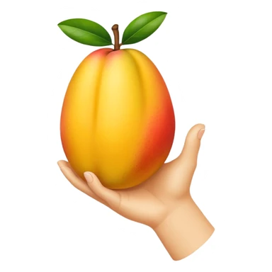white hand hanging a mango like a cup sticker
