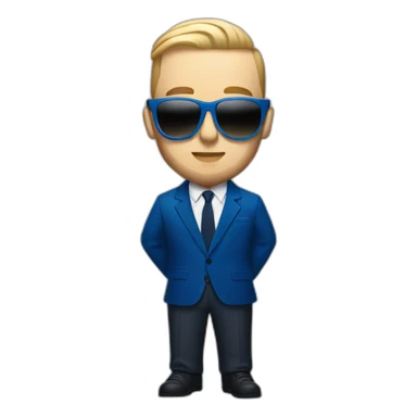 realism mac miller with a blonde comb over skin fade wearing a blue suit and sunglasses sticker