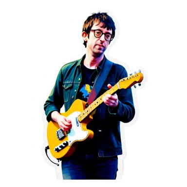Blur guitarist Graham Coxon is playing the butterscotch telecaster and drinking soju. sticker