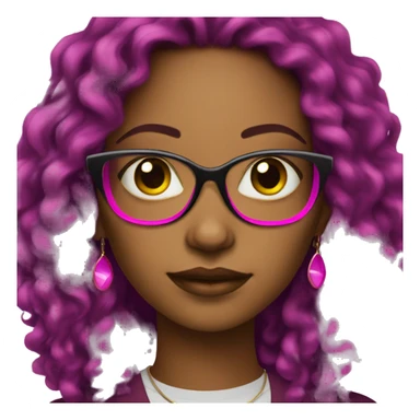 black women with earrings with fuchsia glasses with long black curly hair sticker
