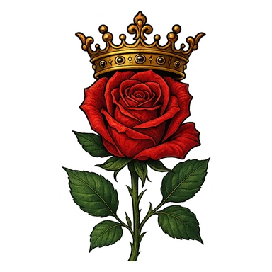 a rose with a crown, elegant and regal, detailed, vibrant colors, stylized sticker