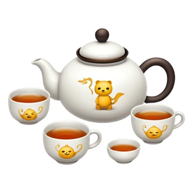 Chinese tea set with small teapot and cups for Kung Fu tea ceremony, emoji style sticker