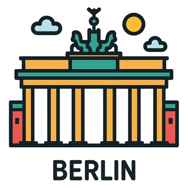 icon of Berlin featuring the Brandenburg Gate, clean and modern, simple color palette, no text, suitable for mobile app icon sticker