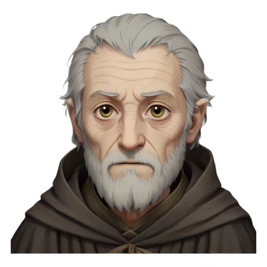 Qyburn from game of thrones, Qyburn is a thin, aging man with a gaunt, almost skeletal face and pale, sallow skin. His wispy gray hair and short, scruffy beard give him an unkempt look, and his cold, calculating eyes make him seem eerily detached. He wears simple, dark robes, lacking the grandeur of a typical maester, as he was stripped of his title for his unethical experiments. His soft-spoken yet chilling demeanor makes him unsettling to those around him. sticker