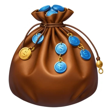 brown money bag with blue coins inside sticker