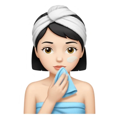 a white woman who has black short hair cleaning her face sticker