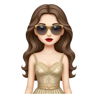 a pale brunette girl with elaborate makeup and dress, long wavy hair, wearing sunglasses, confident sticker