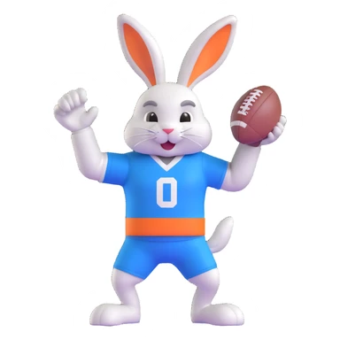 bunny mascot wearing a blue football jersey, flexing sticker