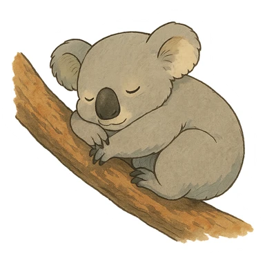 sleeping koala curled up on a tree branch in ghibli style sticker