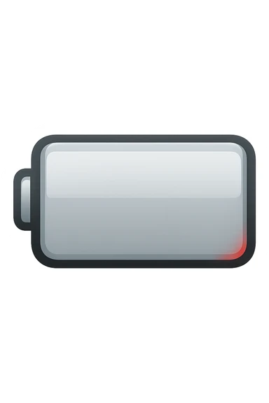 iPhone-style emoji of a battery that is almost empty, with a small red bar at the end indicating low energy. Clean, minimal, glossy look, transparent background. sticker