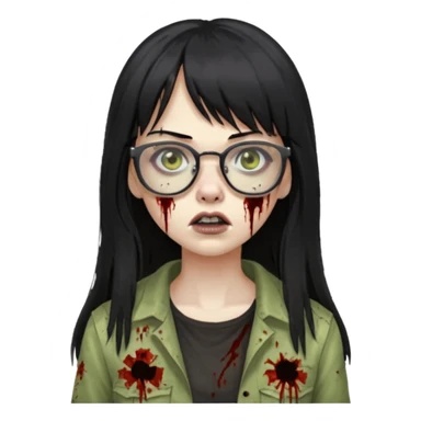  cabelo preto e longo e com franja reta, mulher e zumbi com oculos sticker