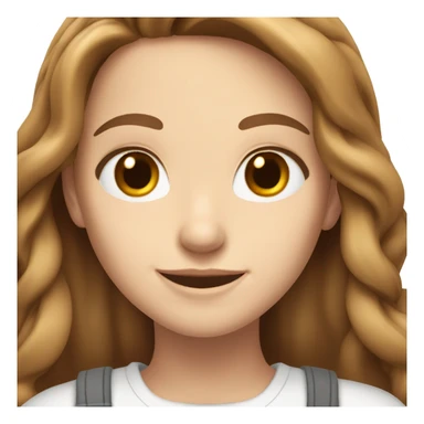 White girl with brown eyes and long brown hair in a breaks wearing a white smiling sticker