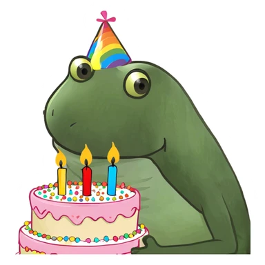 Beige, white and light pink birthday cake with candles and rainbow sprinkles sticker