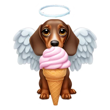 Dachshund wearing angel wings having an ice cream  sticker