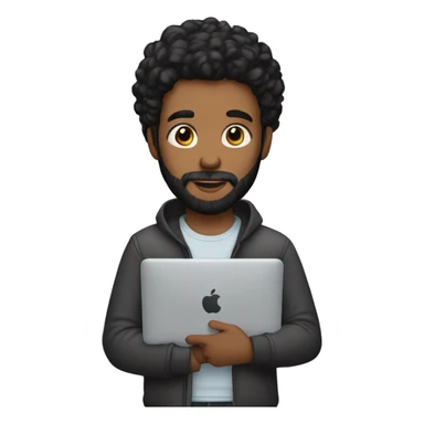 young man with black beard an long hair and a macbook in her hand sticker