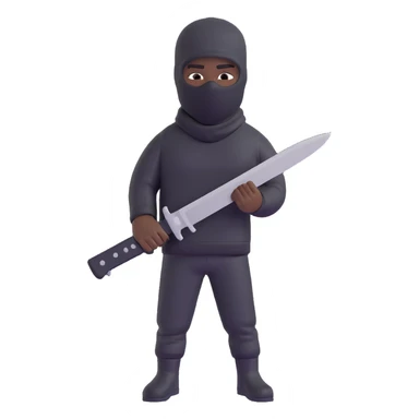 Black person with English appearance wearing a Trapstar balaclava, holding a black machete knife sticker