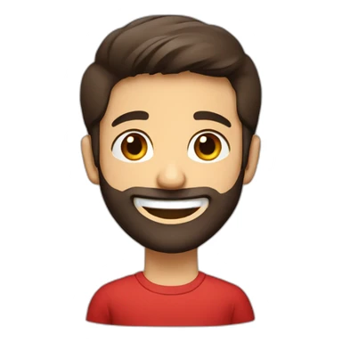 italian boy with red shirt, defined beard and dark brown short straight hair smiling with teeth sticker