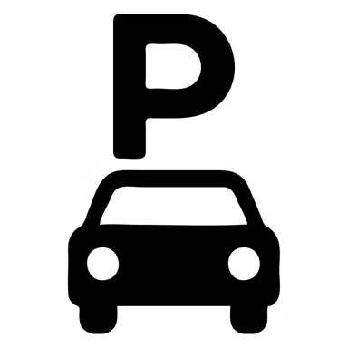 Add a car silhouette below the letter P, keep the bold, black and white modern icon style with no background. sticker