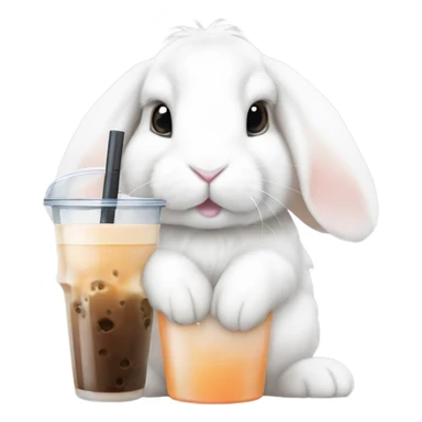 White mini lop rabbit drinking boba tea sticker
