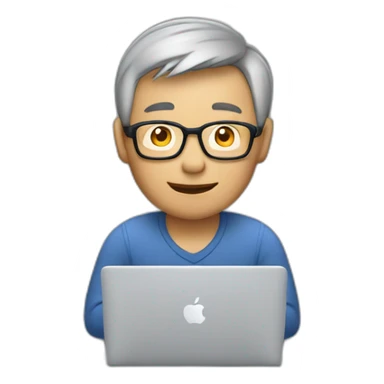 Aged 48 Asian Guy coding on the macbook air sticker