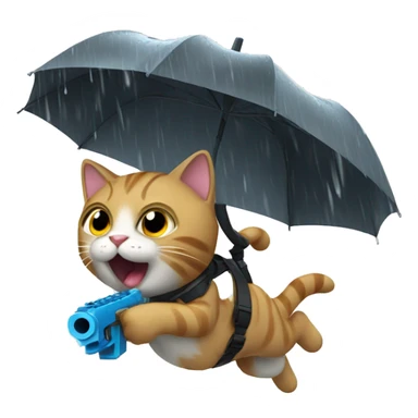 Cat running under the rain and take a toy gun sticker