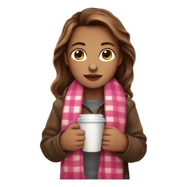 brown hair light skin brown eyes , with a plaid pink blanket and a coffee in hand sticker