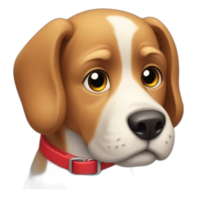 Worried dog with red collar sticker