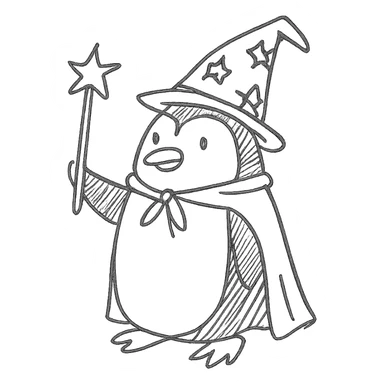 A penguin wizard in hand drawn style sticker